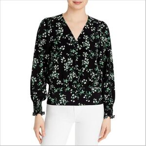 Karl Lagerfeld Paris Black and Green Floral Blouse NWT X-Large